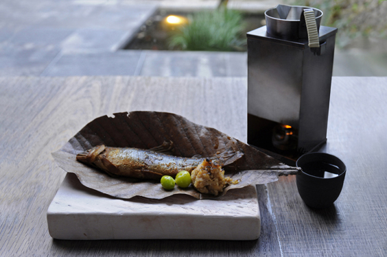 Sweet-simmered ayu sweetfish with roe